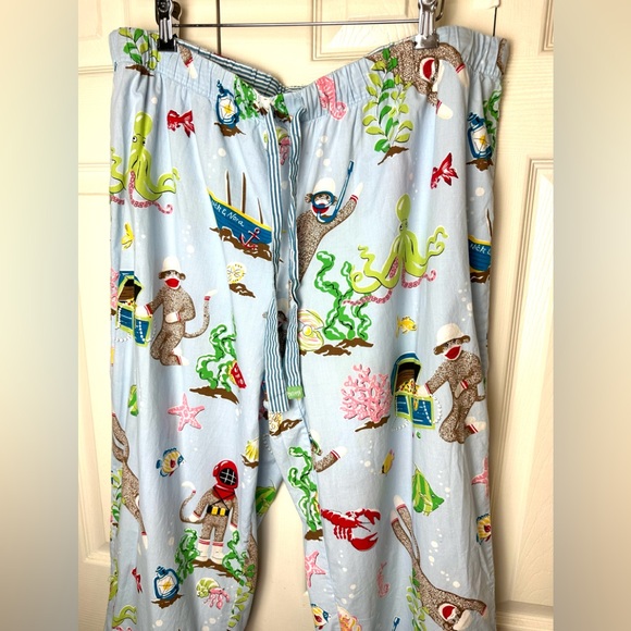 NICK & NORA Scuba Sock Monkey Pajama Pants Lounge Under The Sea Blue Red Lobster - Picture 2 of 12